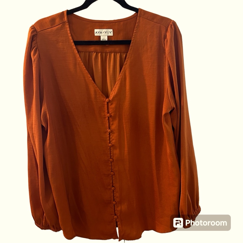 Ava & Viv Rust Colored Silk Women’s Button Down Blouse